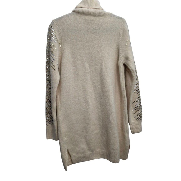 NWT Superdown Size Small Rudie Sparkle Sleeve Cream Turtleneck Sequin Dress Slit - Picture 5 of 9